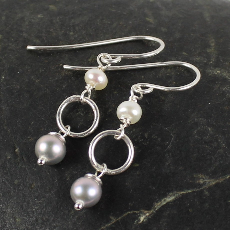 Sterling and Pearl Loop Earrings