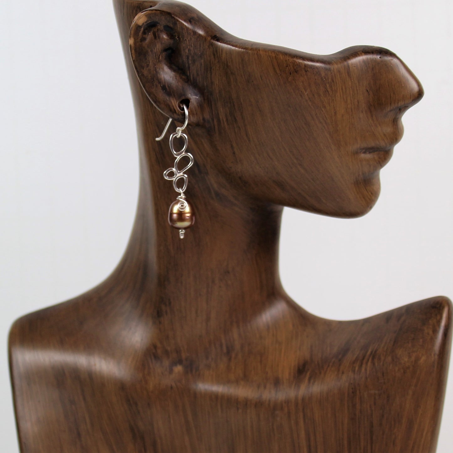 Copper Pearl and Sterling Drop Earrings