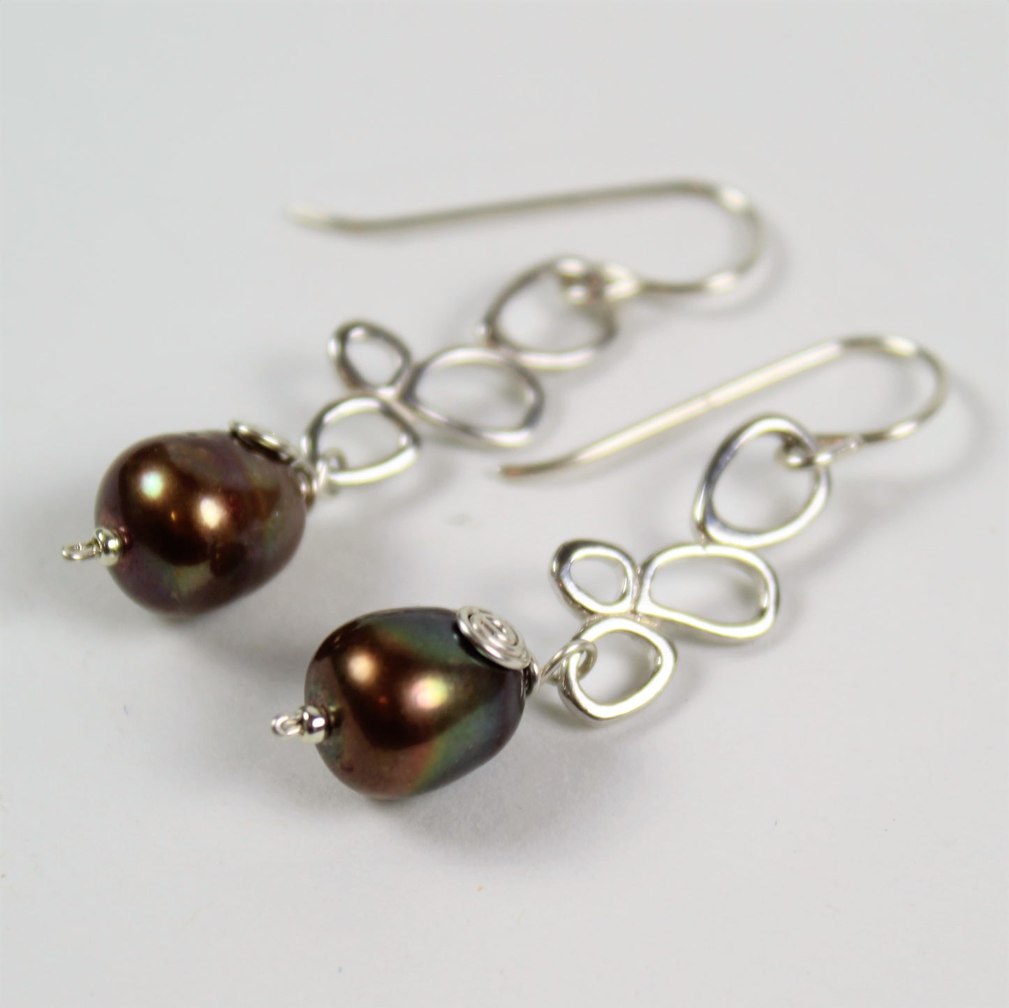 Copper Pearl and Sterling Drop Earrings