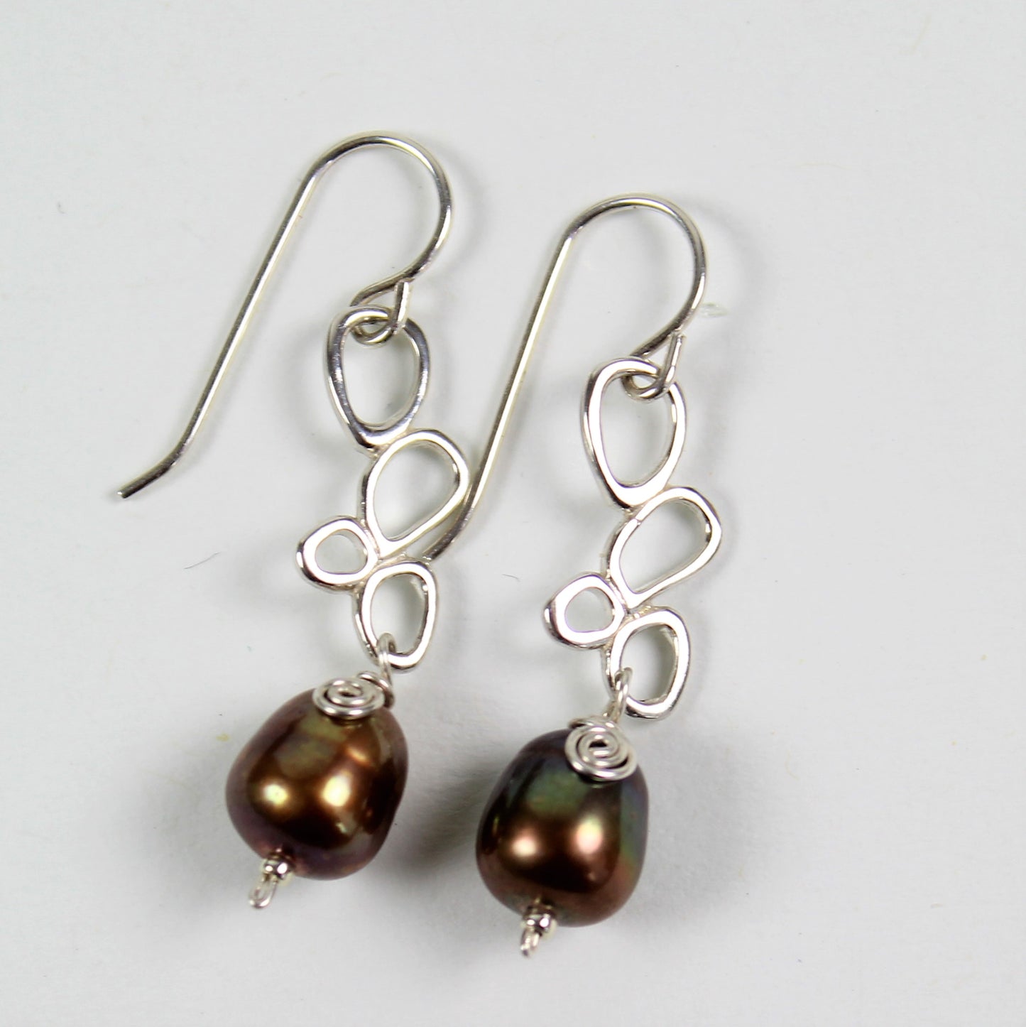 Copper Pearl and Sterling Drop Earrings
