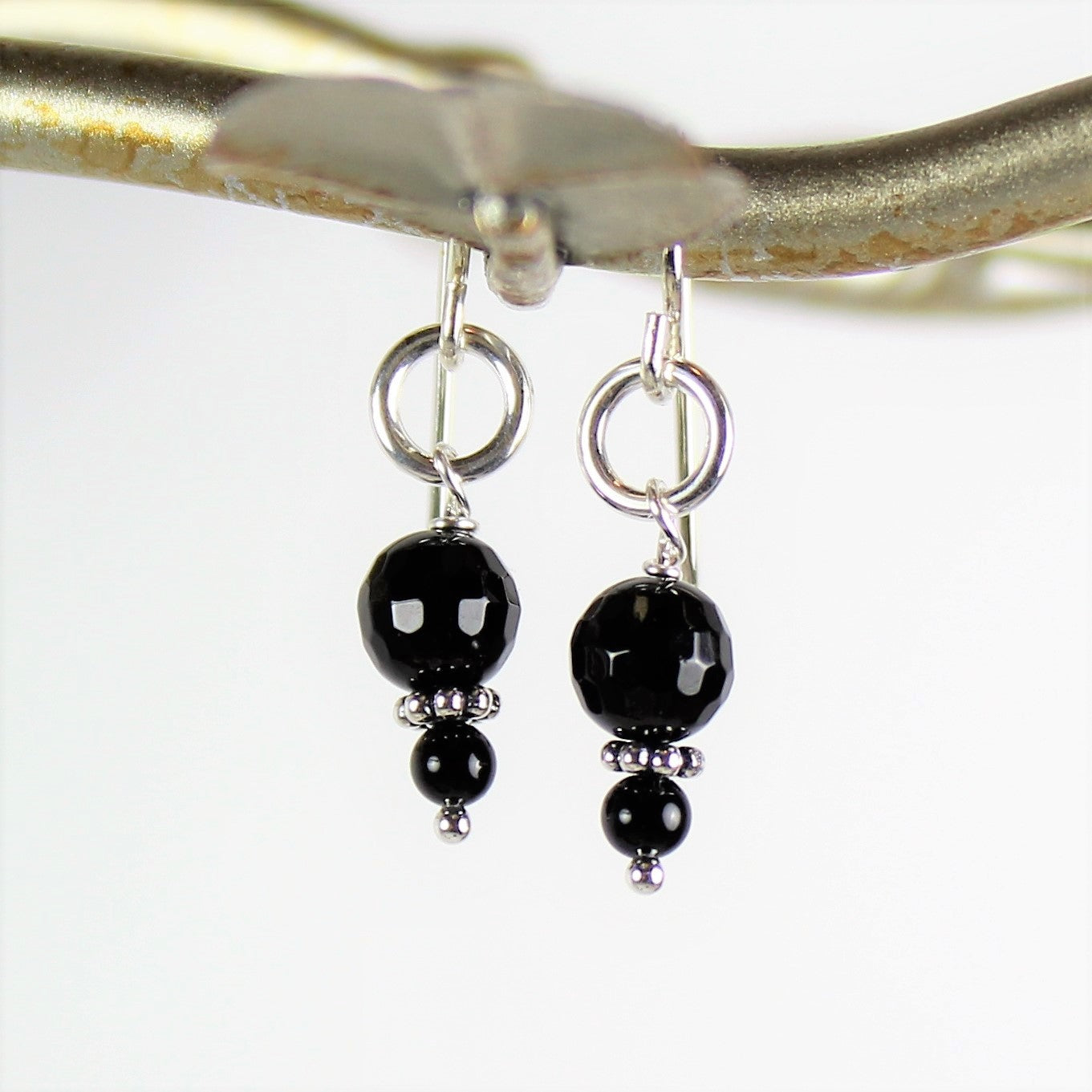 Onyx and Sterling Loop Earrings
