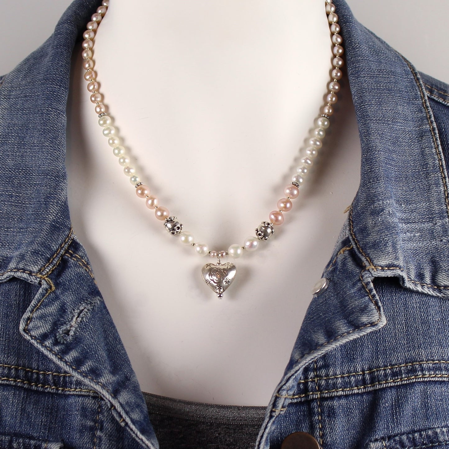 Sterling Heart with Pink Pearl Necklace