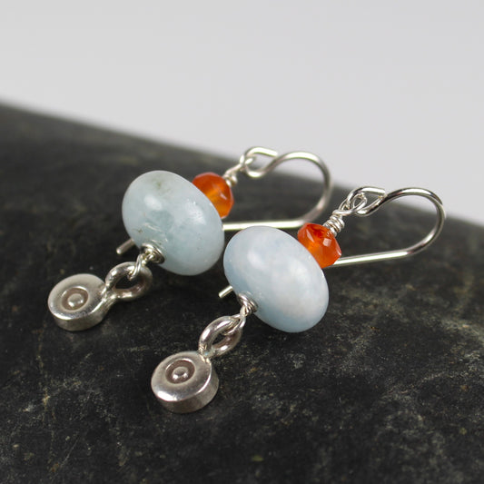 Aquamarine and Carnelian Earrings