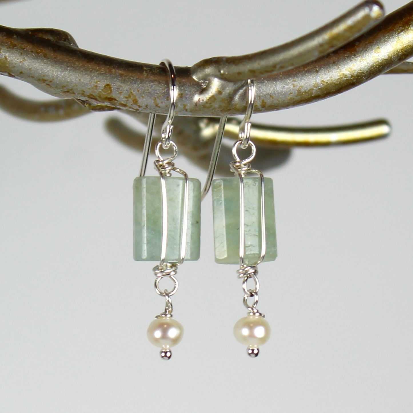 Aquamarine and Pearl Dangle Earrings