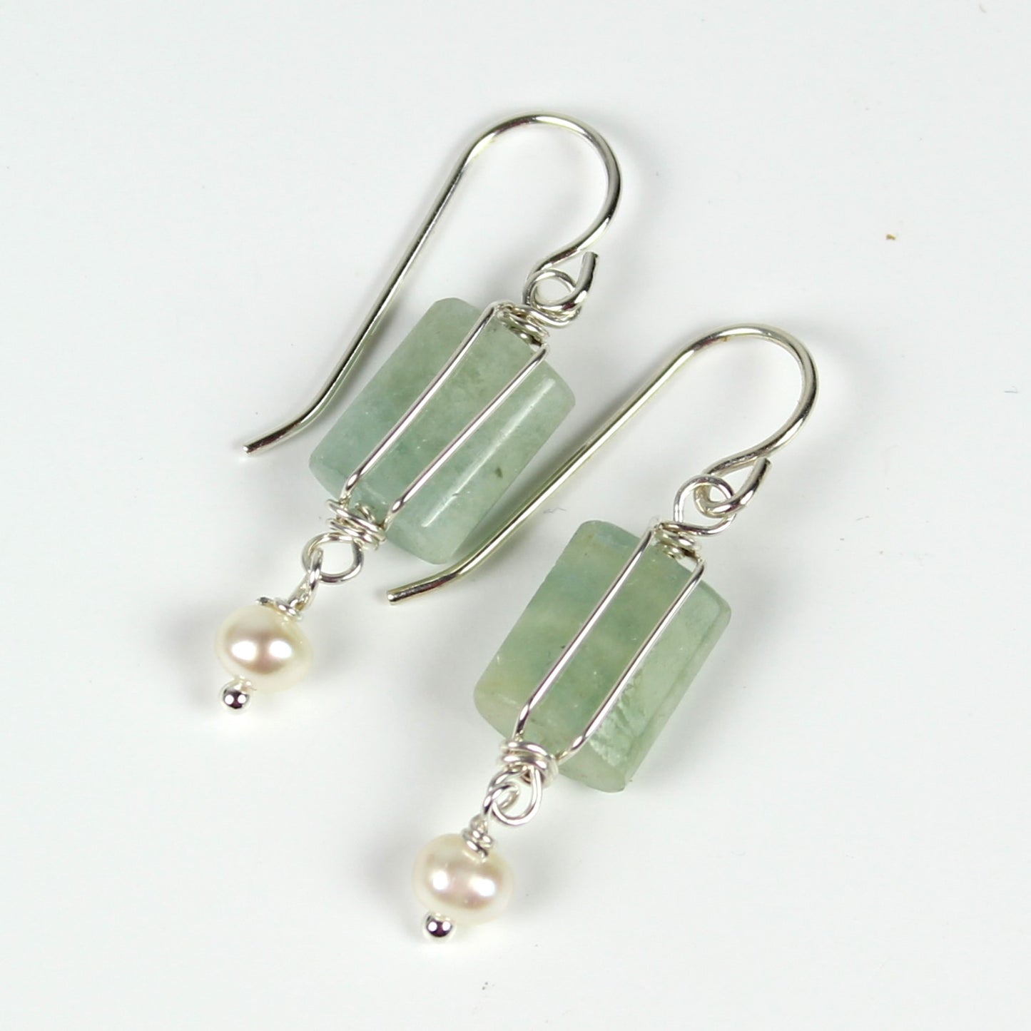 Aquamarine and Pearl Dangle Earrings