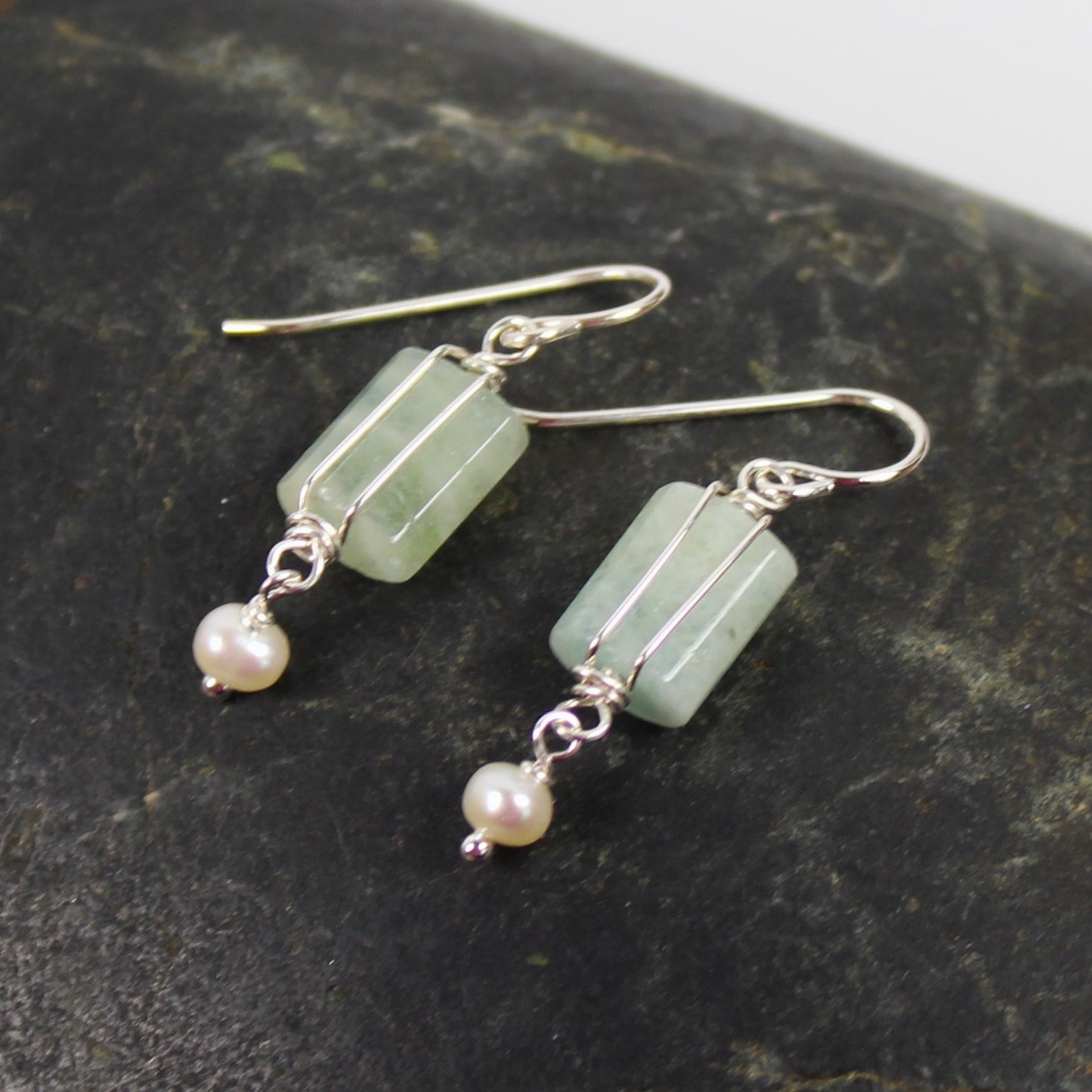 Aquamarine and Pearl Dangle Earrings