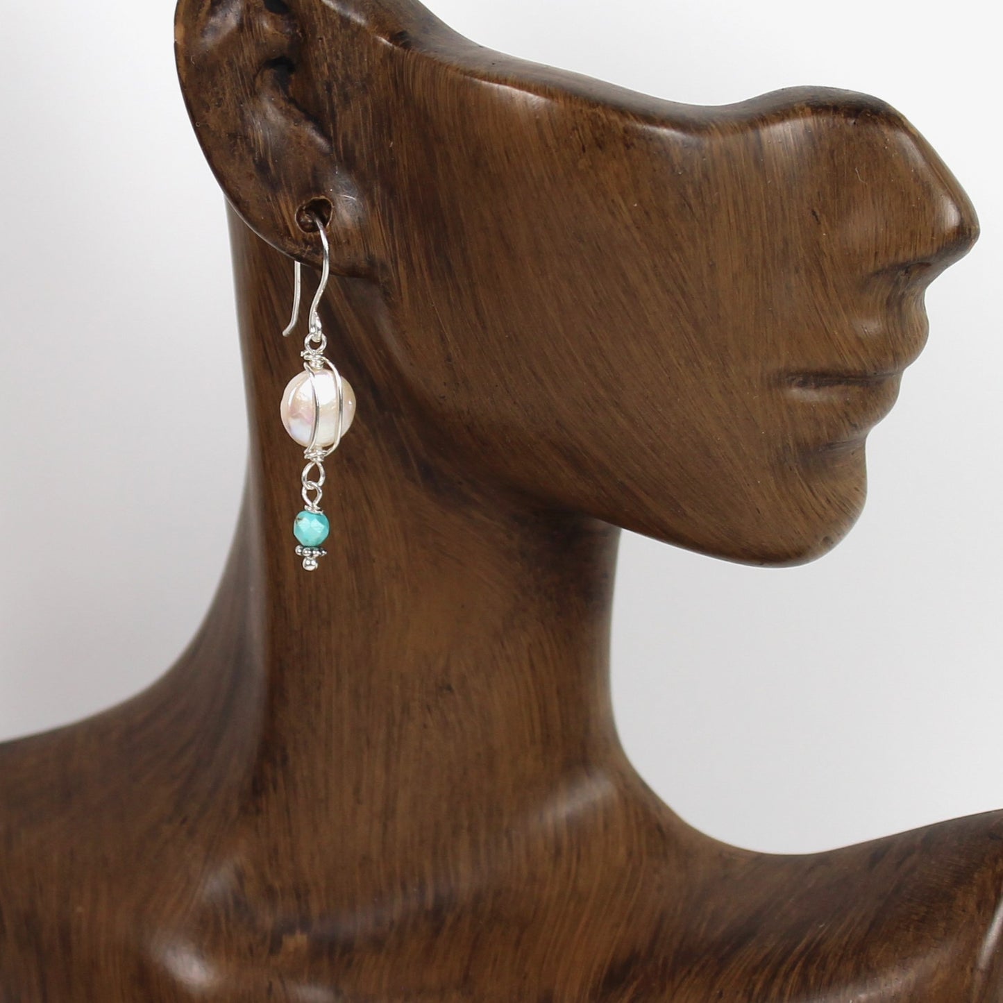 Turquoise and Coin Pearl Earrings