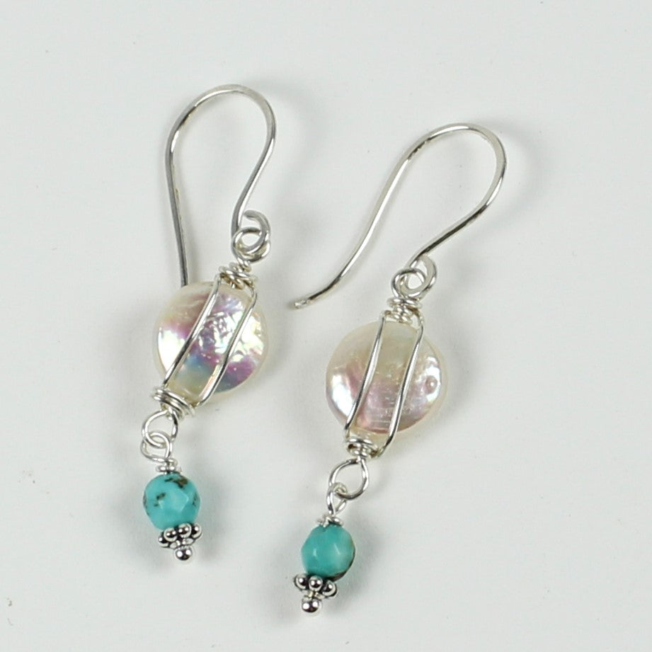 Turquoise and Coin Pearl Earrings