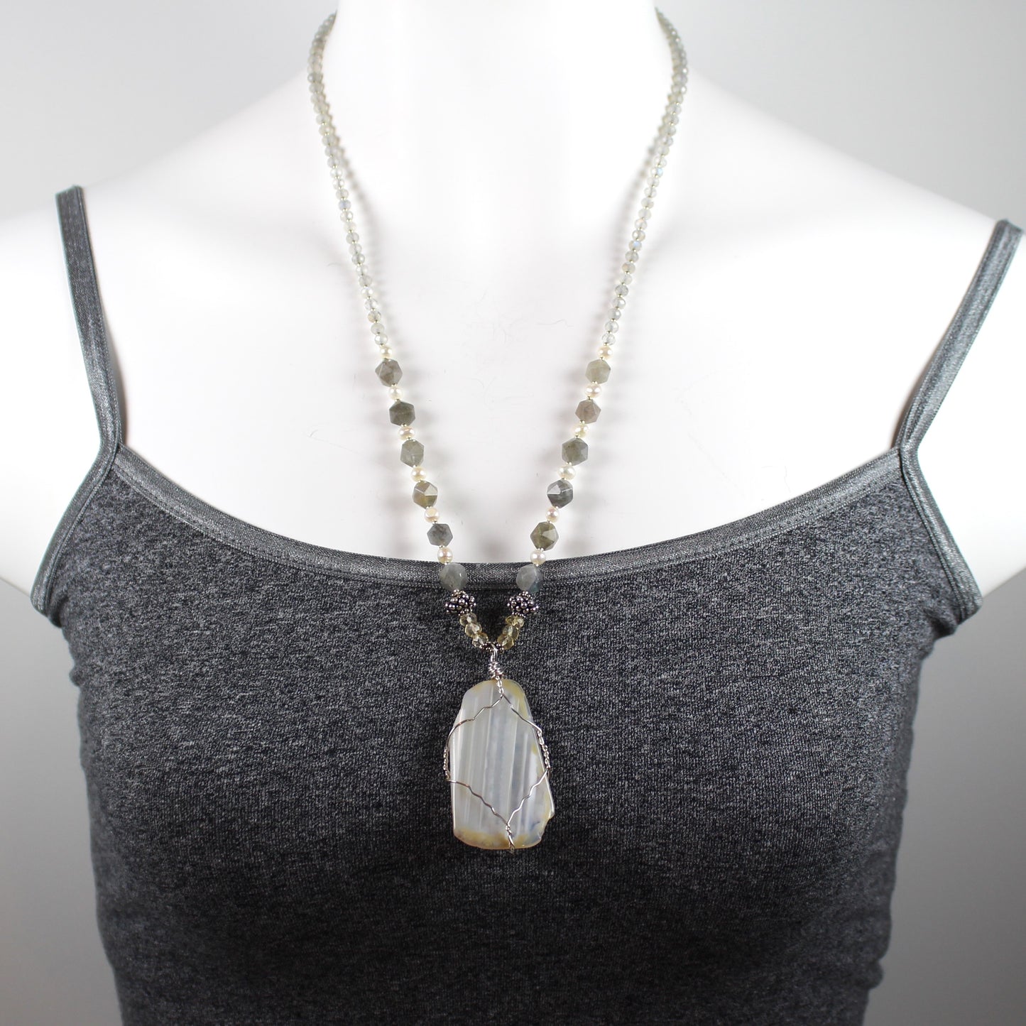 Yellow and Gray Pendant Necklace