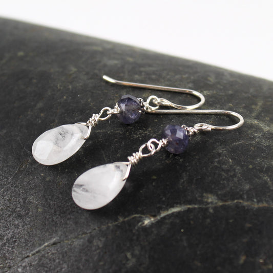 Iolite and White Quartz Earrings