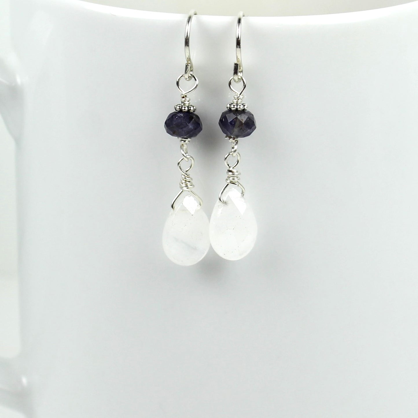 Iolite and White Quartz Earrings