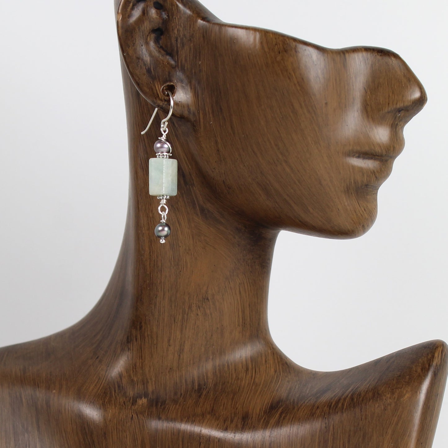 Aquamarine and Gray Pearl Earrings