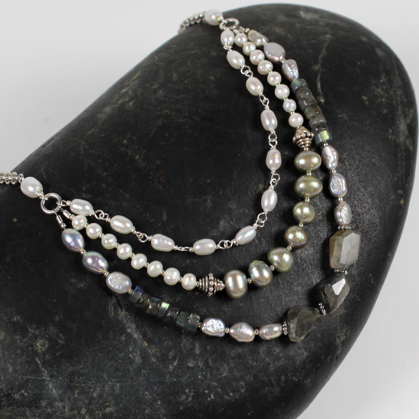 Pearl and Labradorite Multi-Strand Necklace