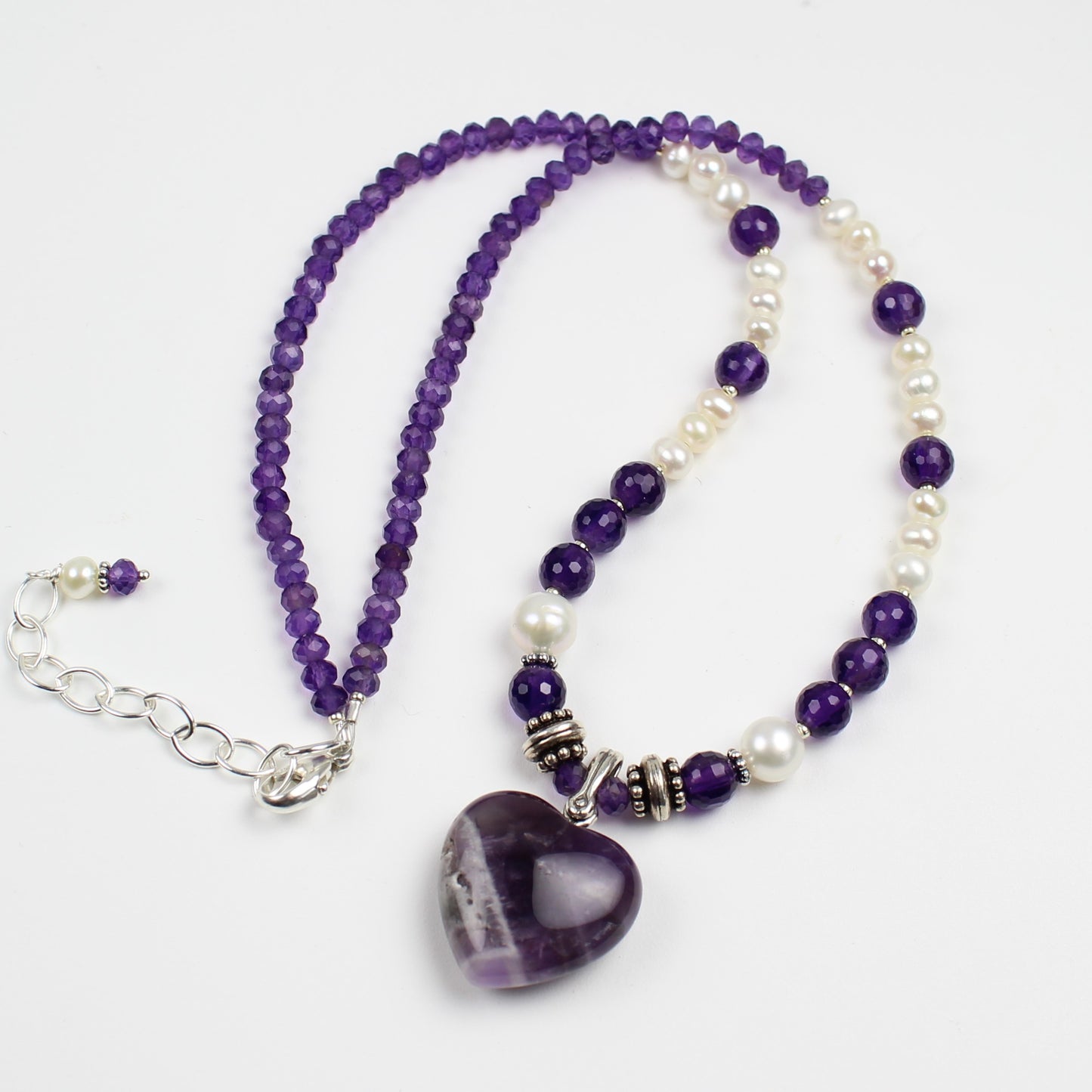 Amethyst and Pearl Heart Necklace