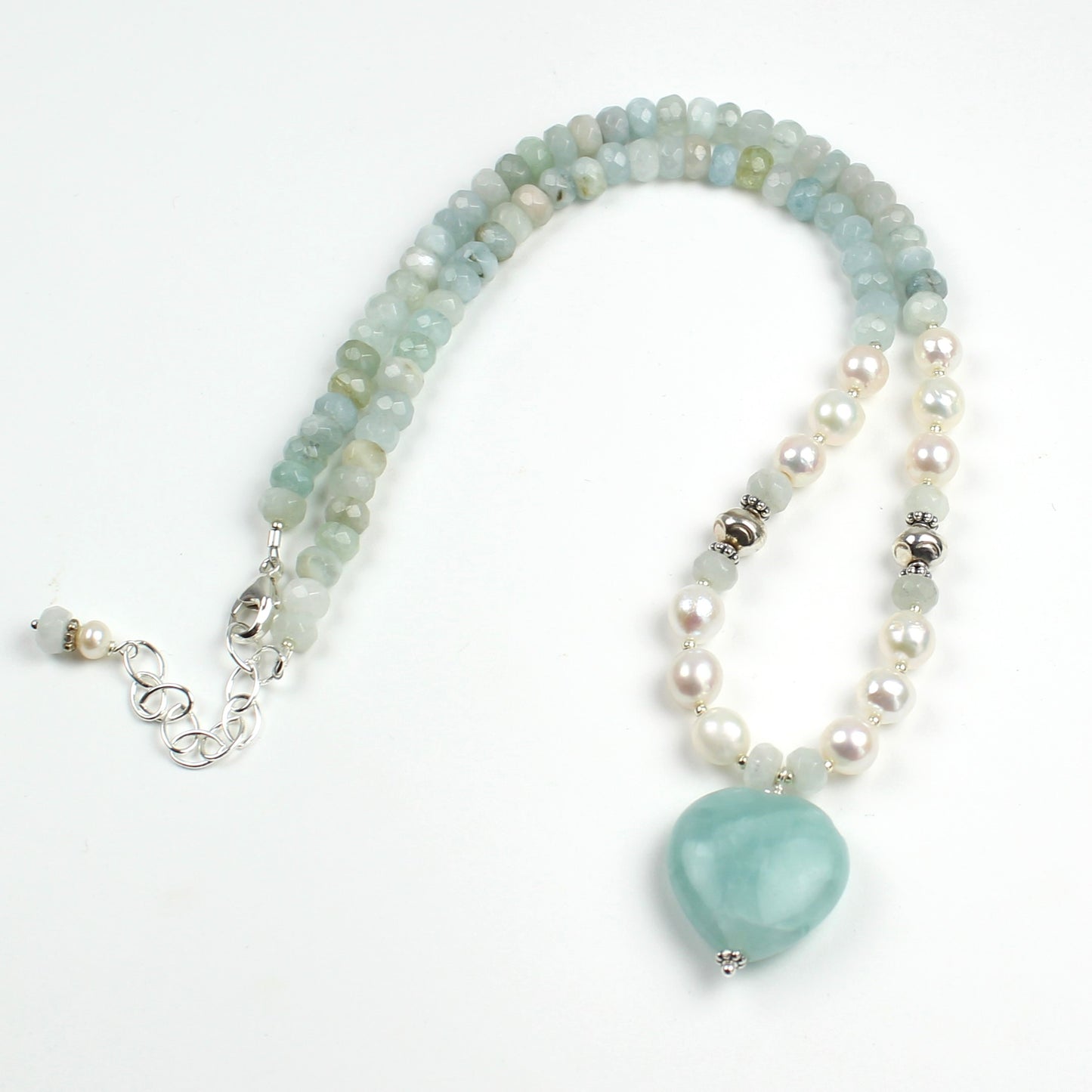 Aquamarine and Pearl Heart Necklace