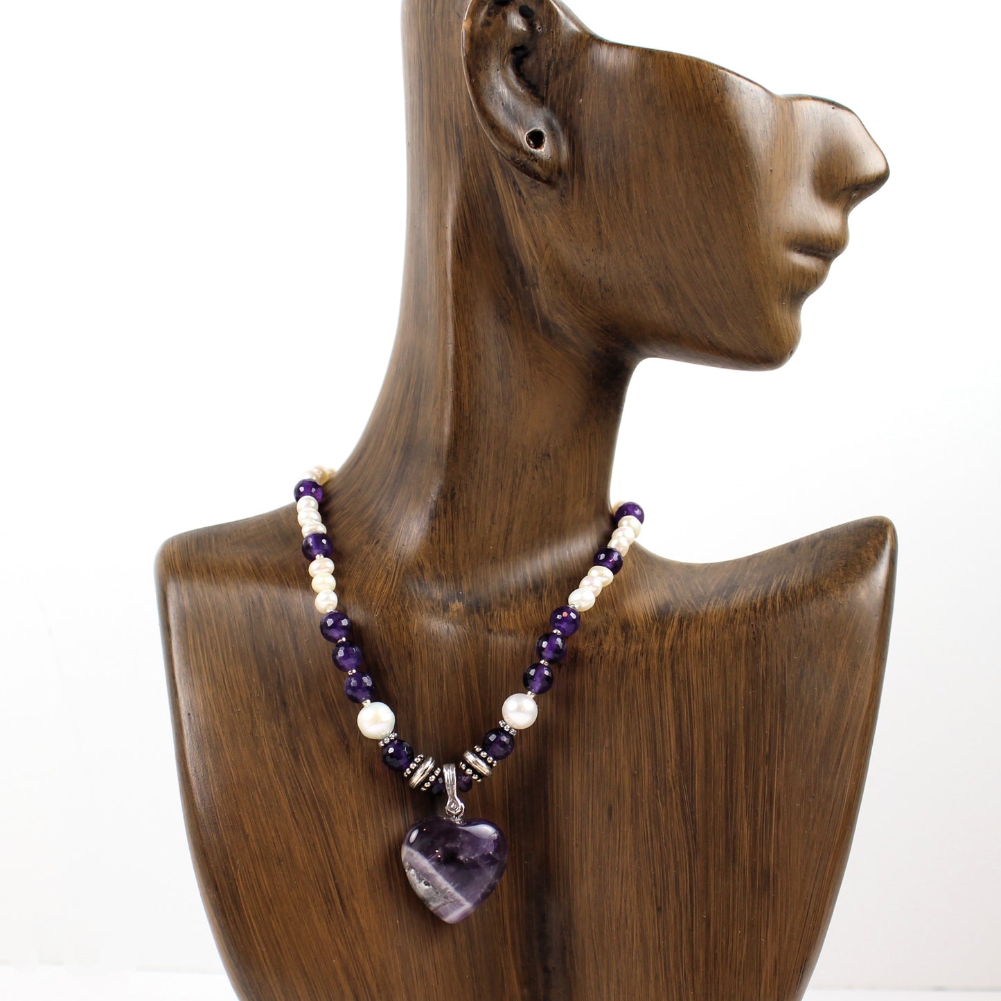 Amethyst and Pearl Heart Necklace