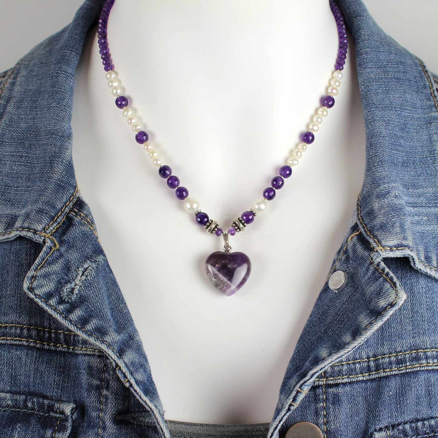 Amethyst and Pearl Heart Necklace