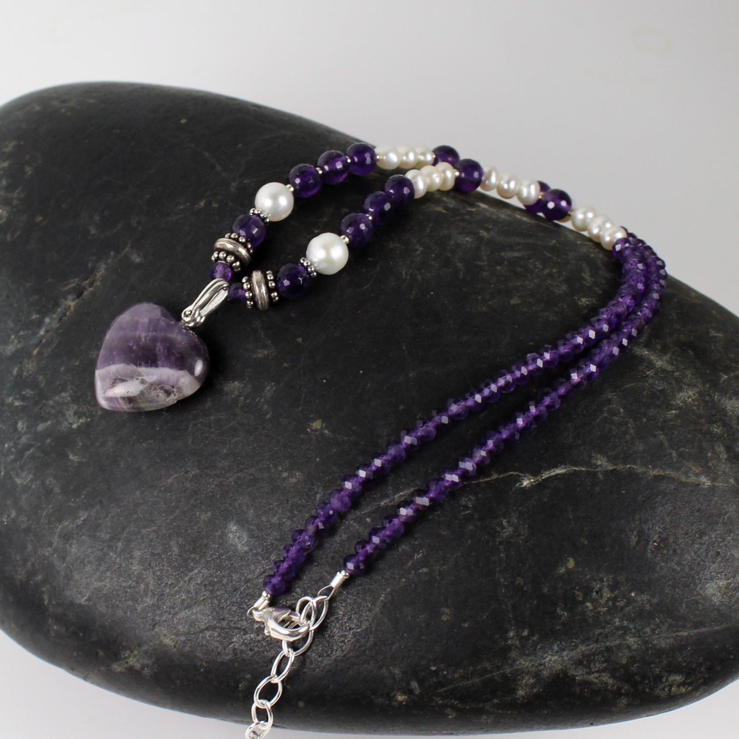 Amethyst and Pearl Heart Necklace