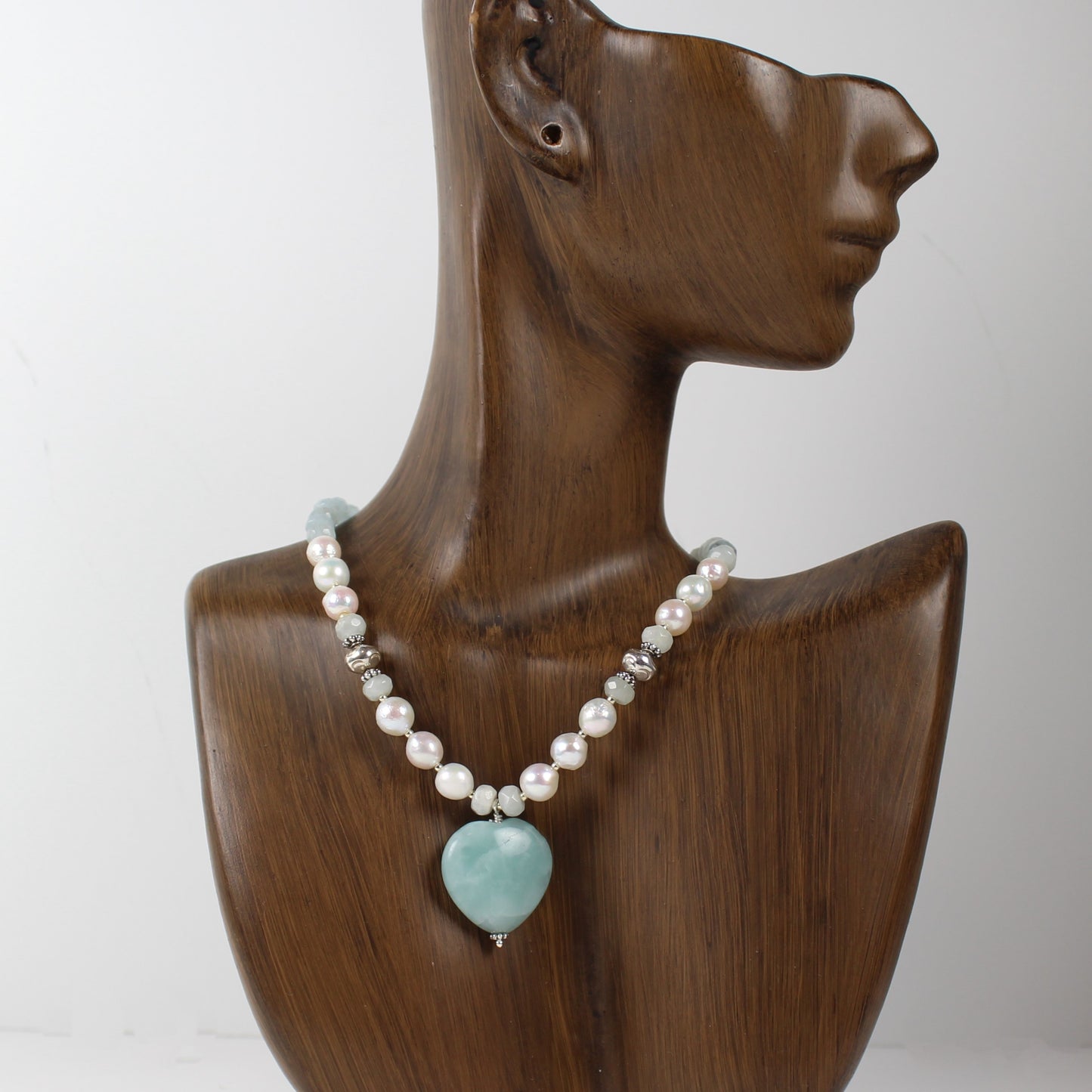 Aquamarine and Pearl Heart Necklace