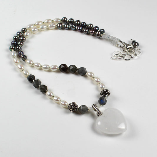 Moonstone and Pearl Heart Necklace