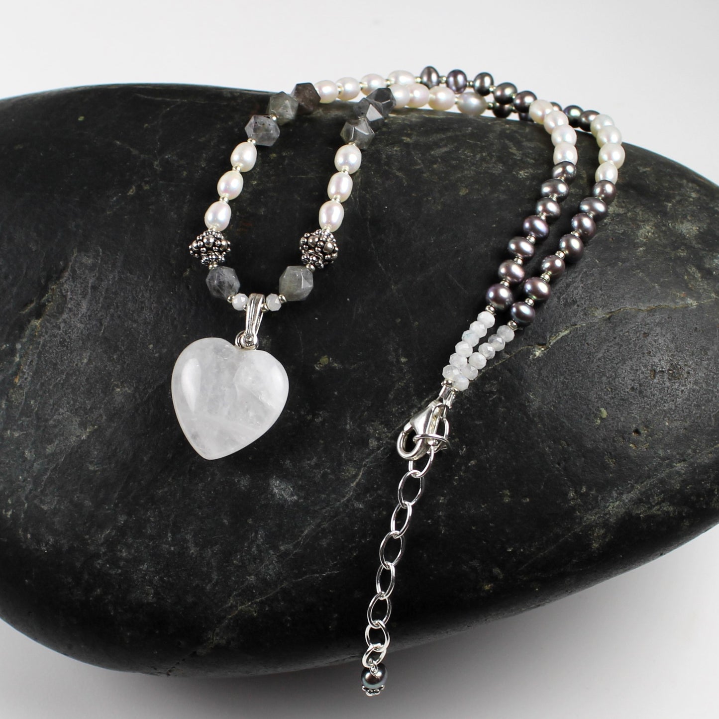 Moonstone and Pearl Heart Necklace