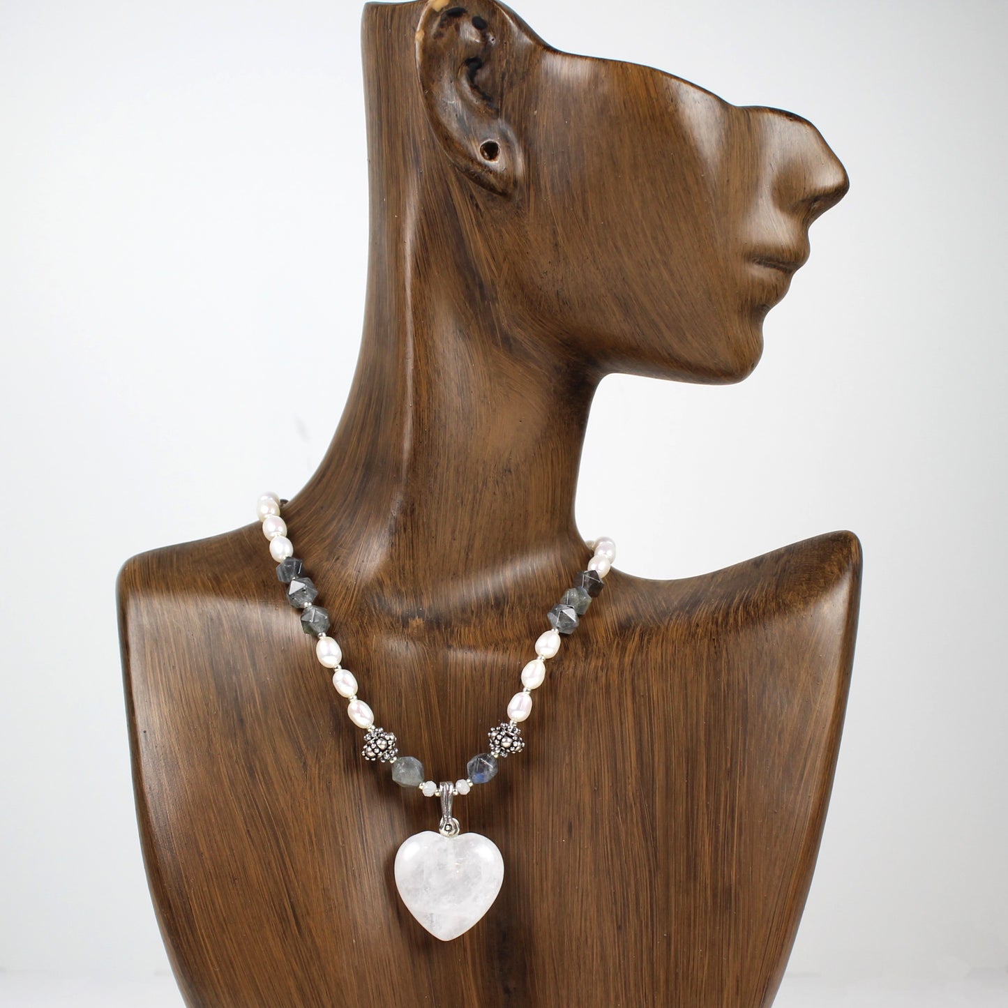 Moonstone and Pearl Heart Necklace