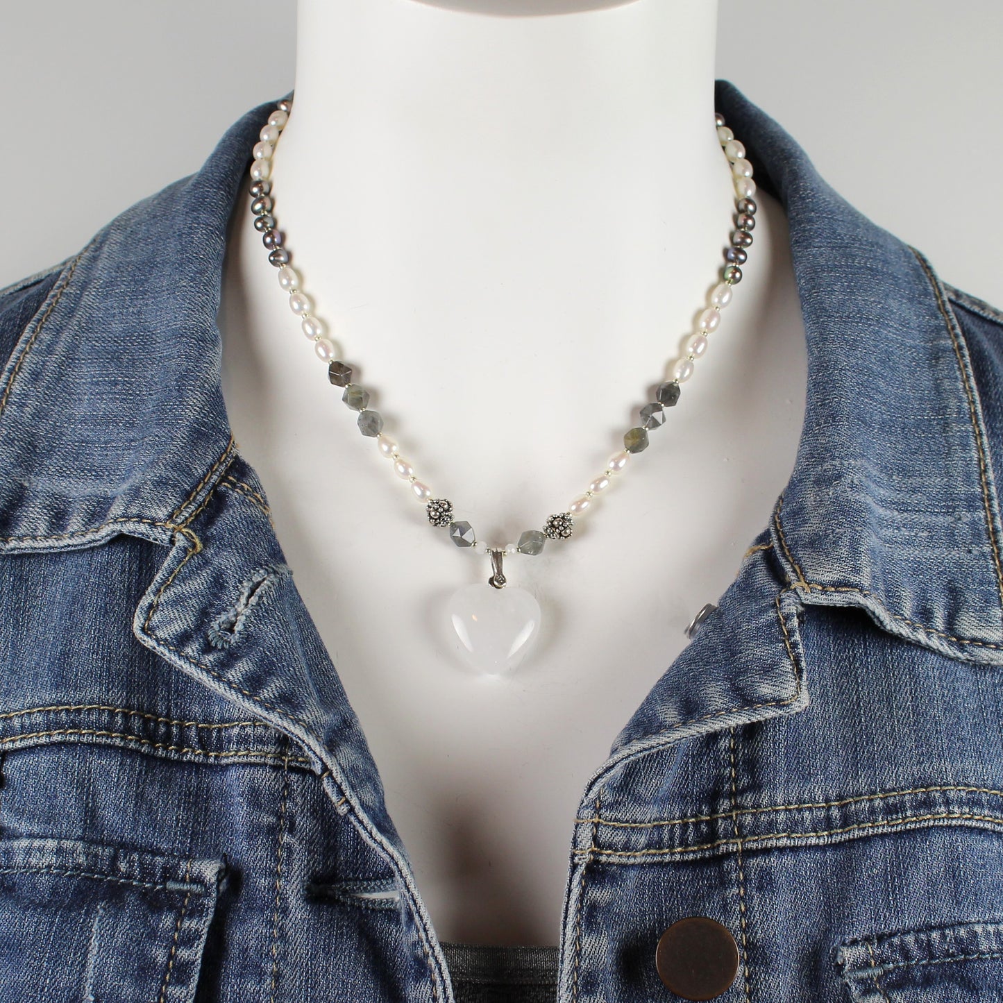 Moonstone and Pearl Heart Necklace