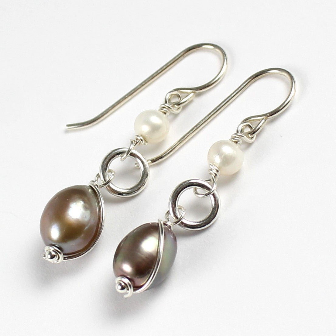 Beige Pearl Loop Earrings