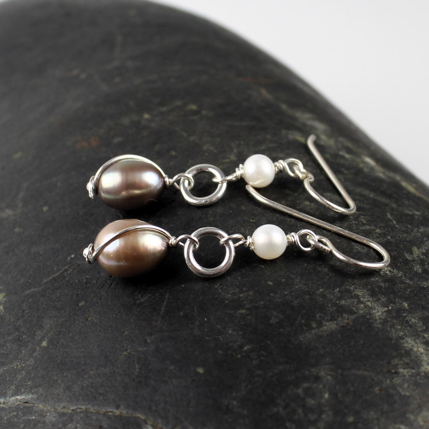 Beige Pearl Loop Earrings