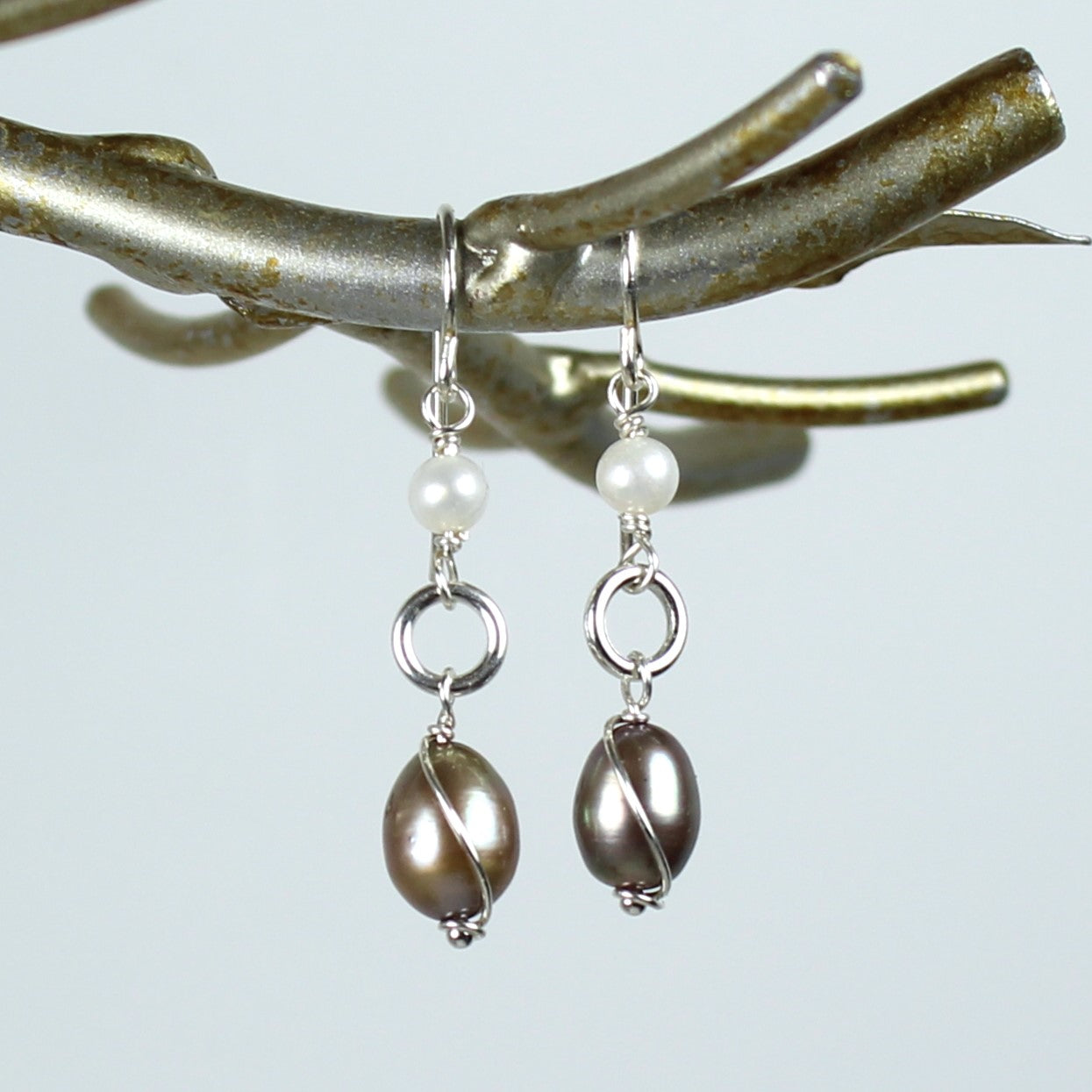 Beige Pearl Loop Earrings