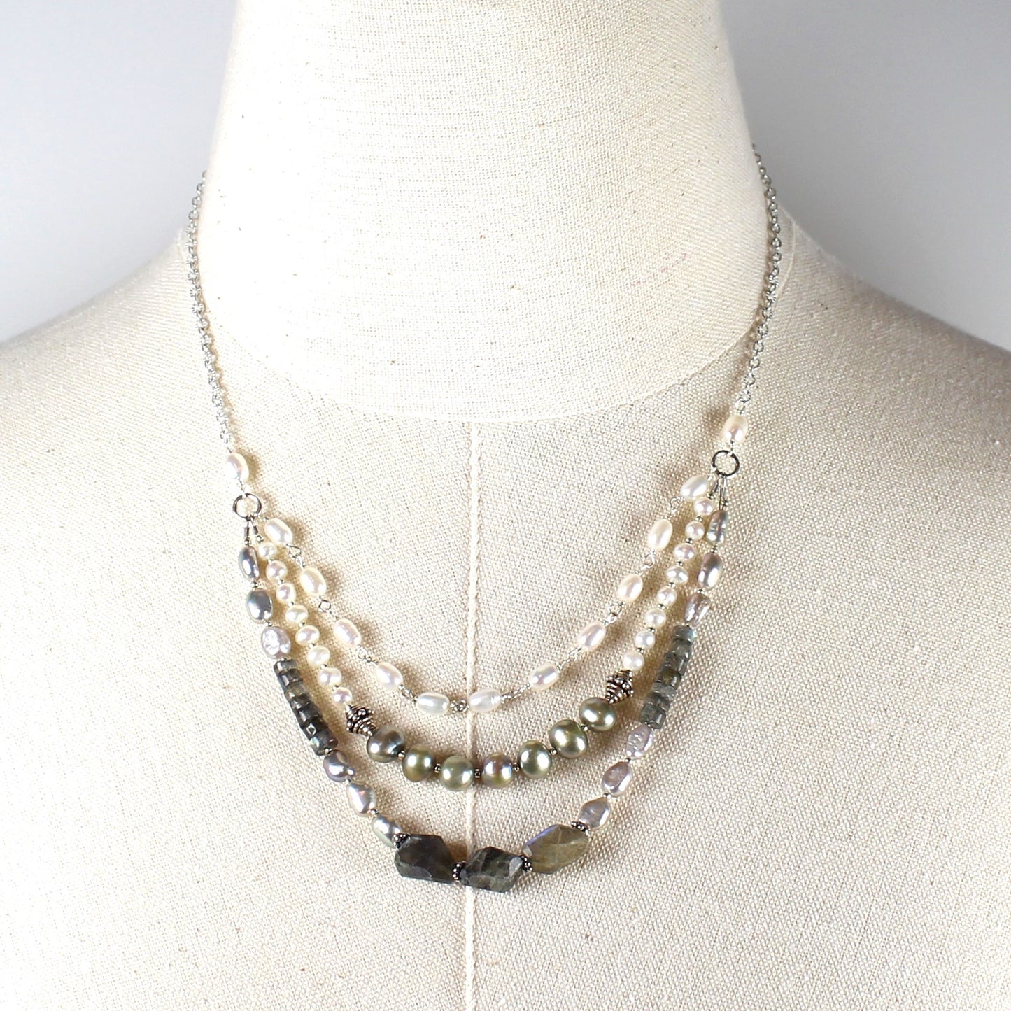 Pearl and Labradorite Multi-Strand Necklace