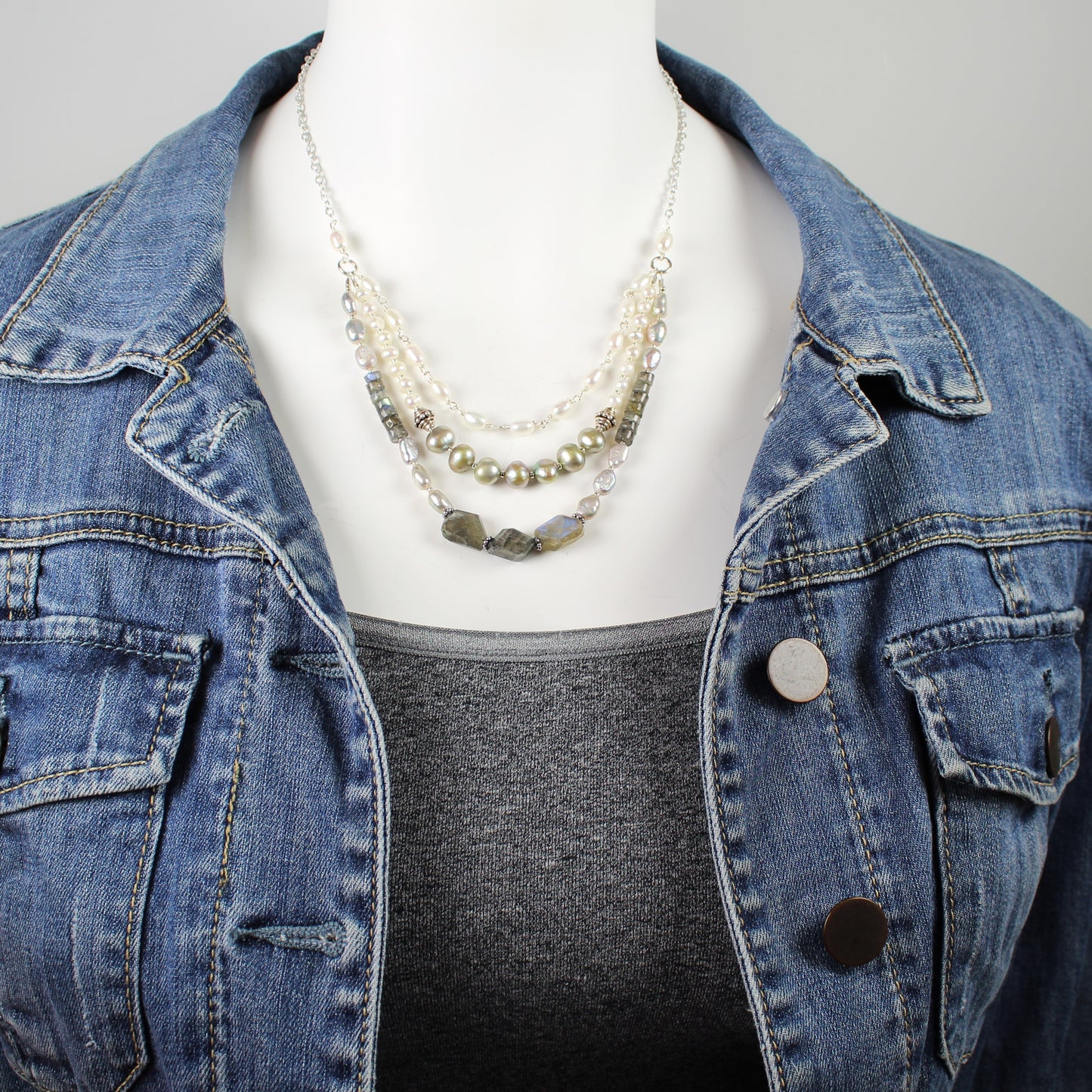 Pearl and Labradorite Multi-Strand Necklace