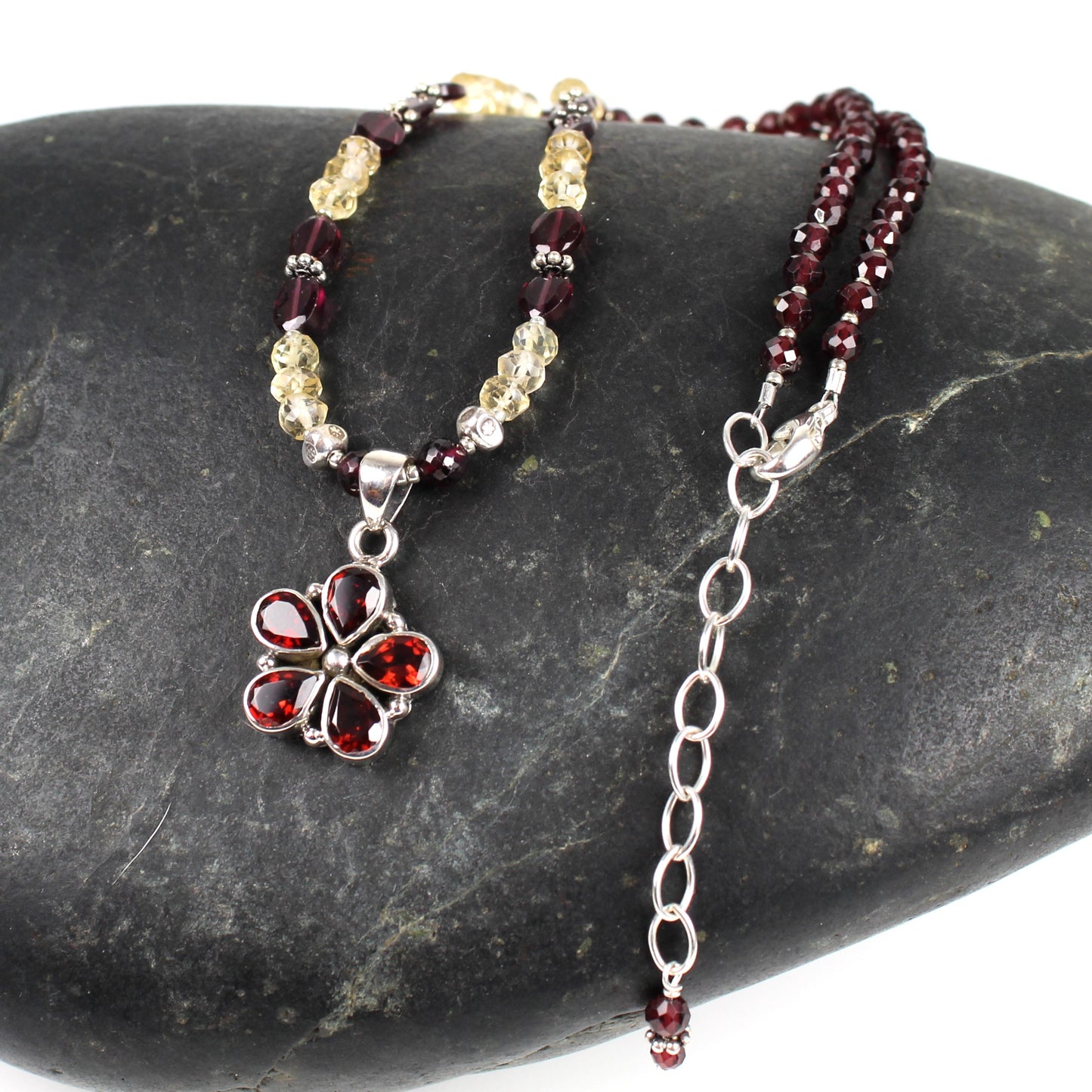 Garnet and Citrine Daisy Necklace