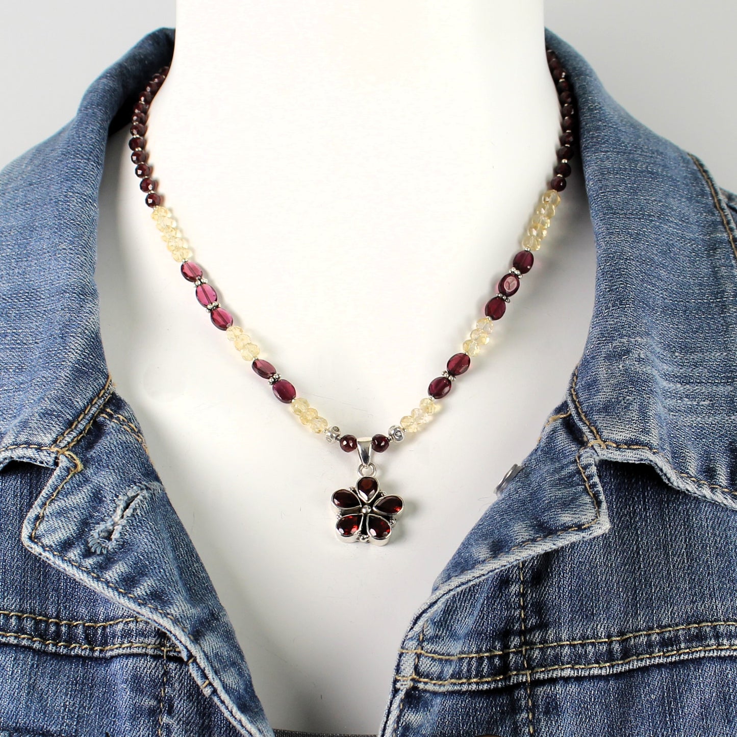 Garnet and Citrine Daisy Necklace