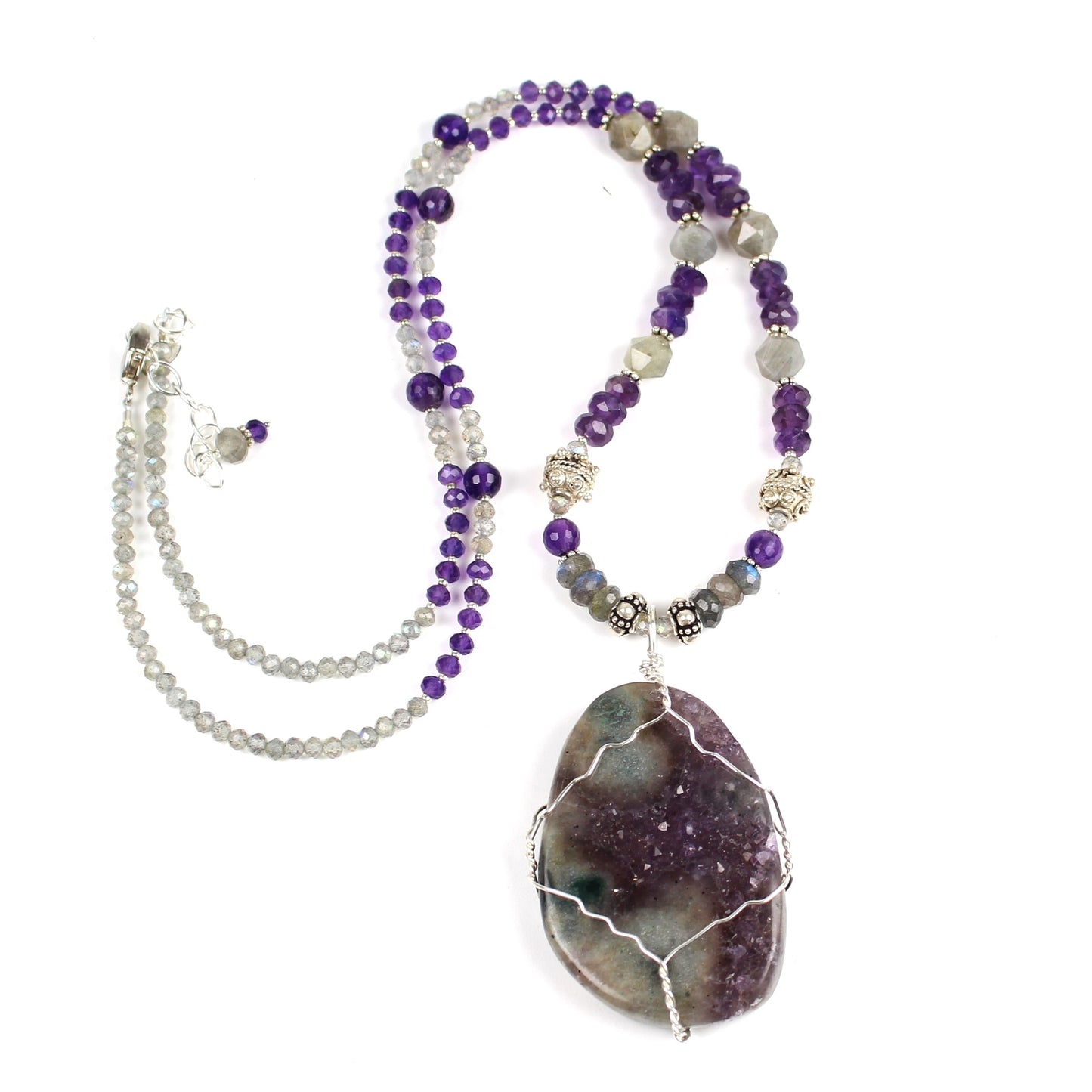 Druzy and Amethyst Pendant Necklace