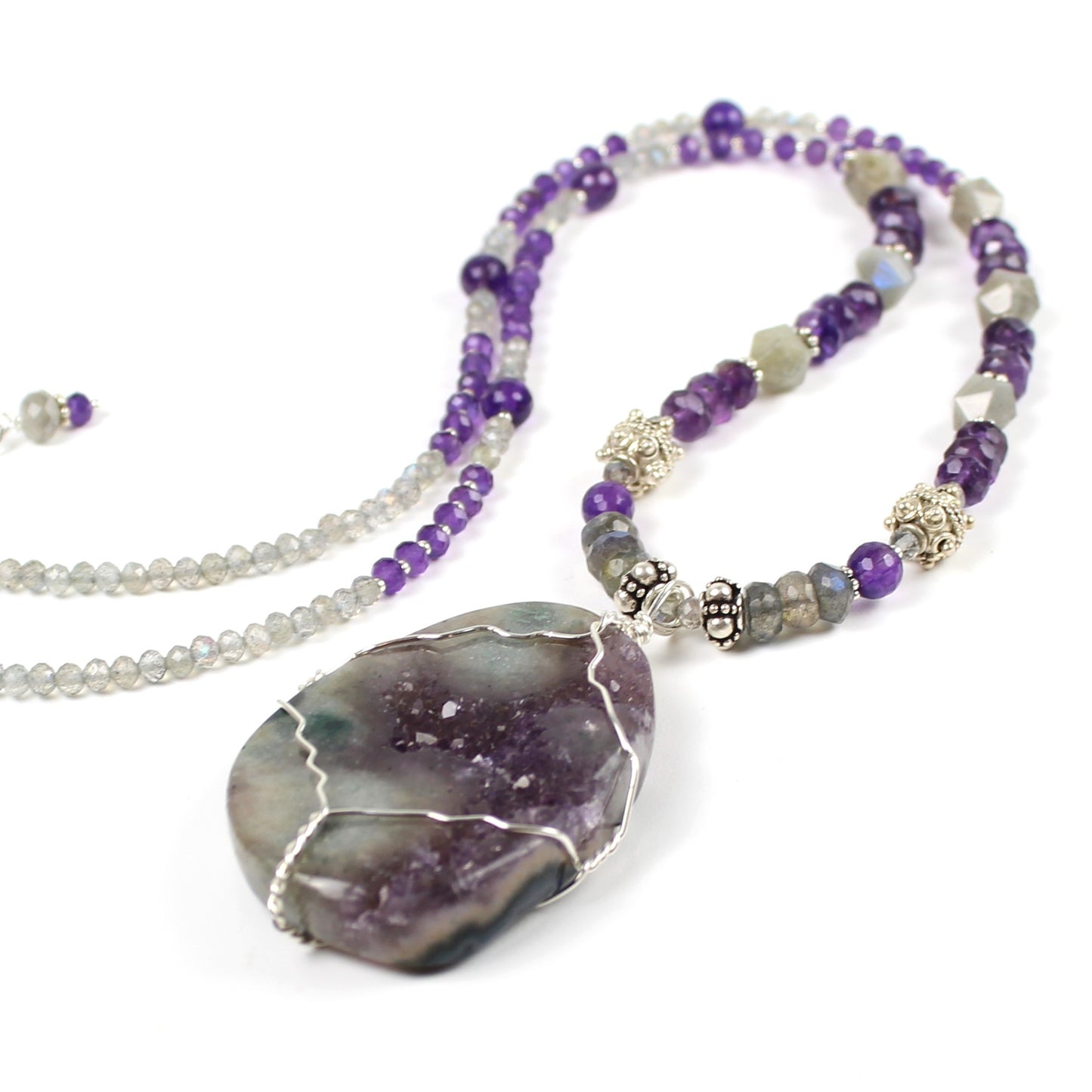 Druzy and Amethyst Pendant Necklace