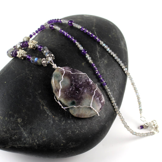 Druzy and Amethyst Pendant Necklace