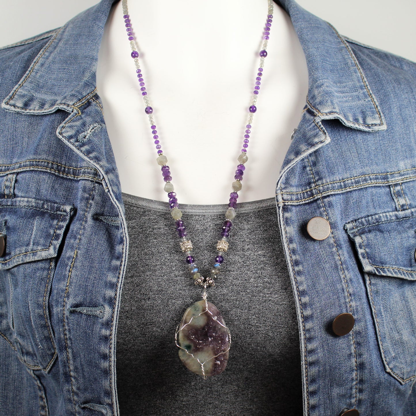 Druzy and Amethyst Pendant Necklace