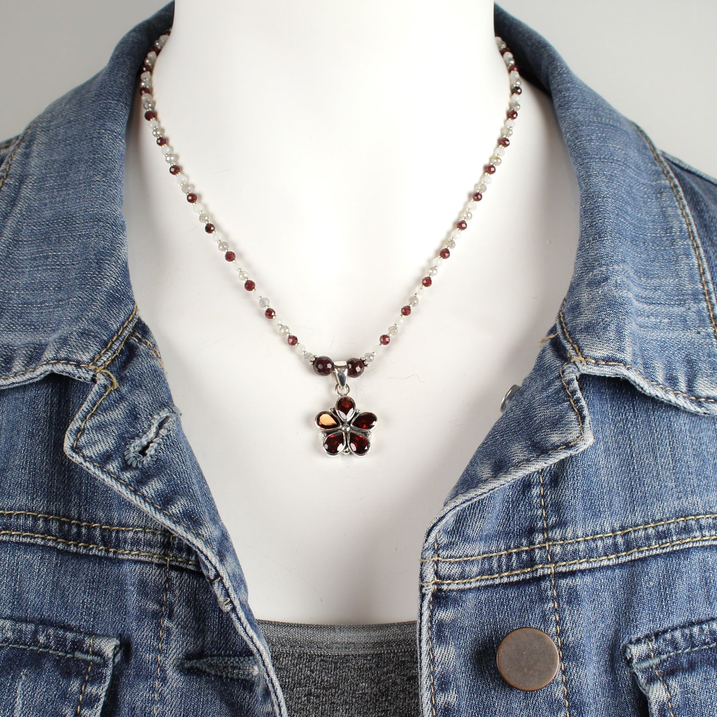 Red White and Gray Daisy Necklace