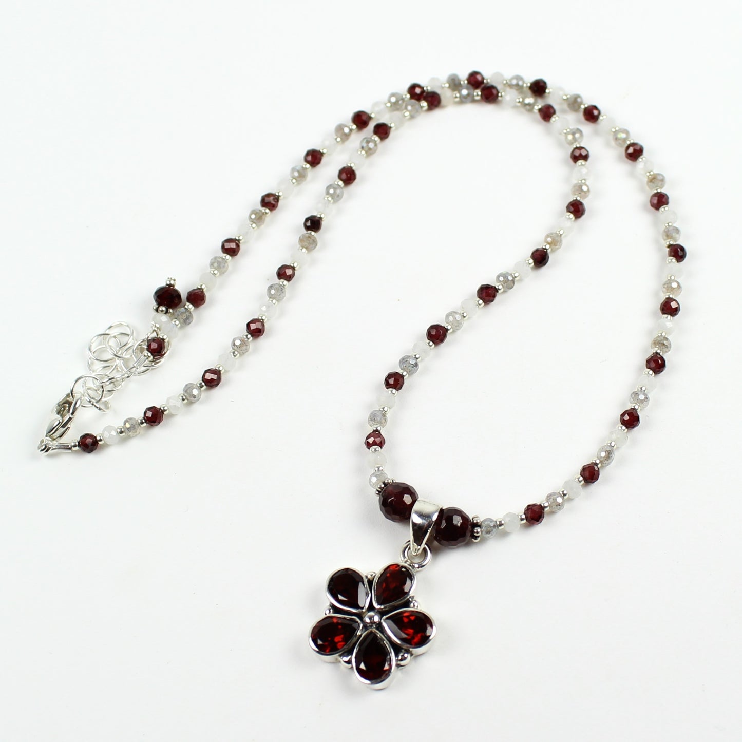 Red White and Gray Daisy Necklace