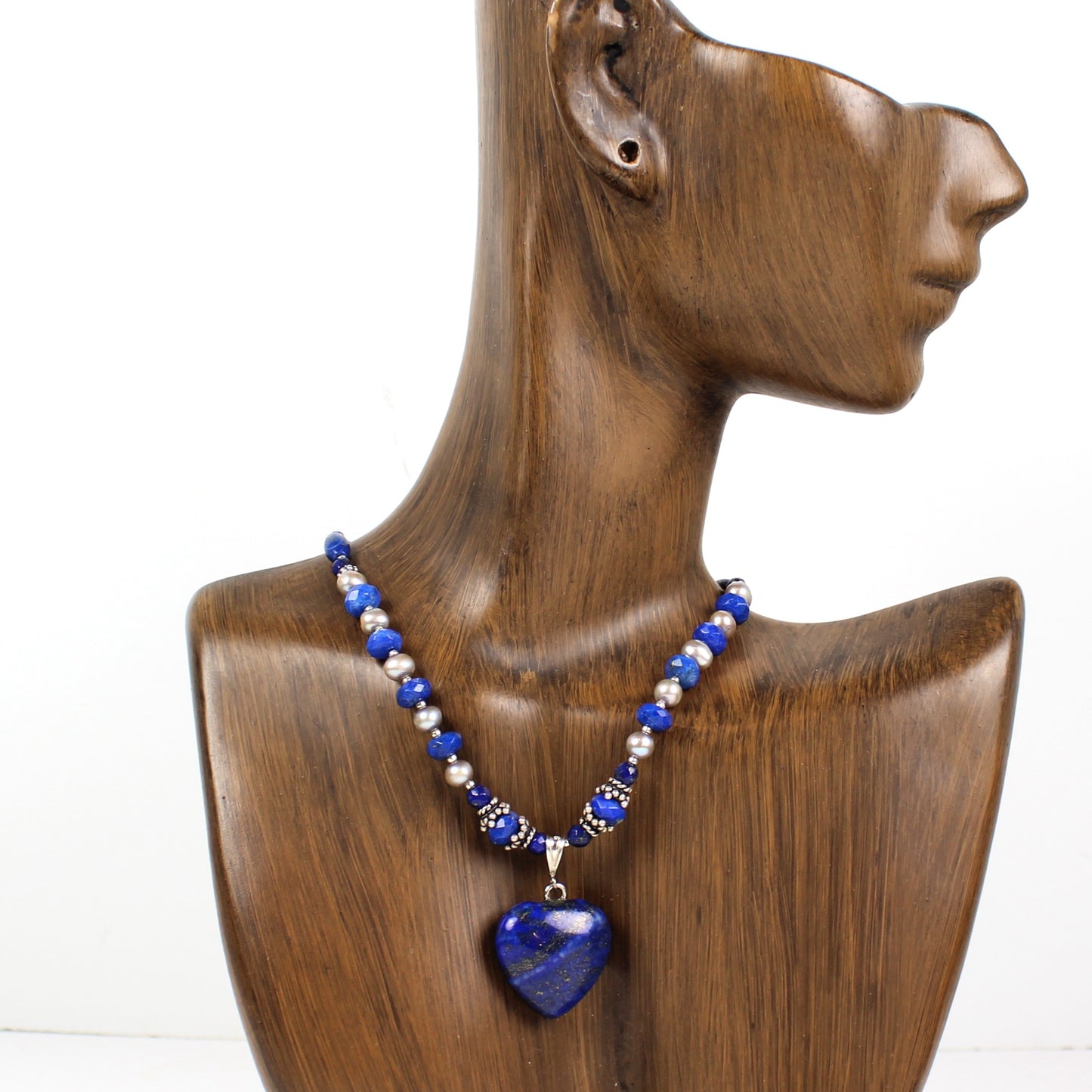 Lapis and Pearl Heart Necklace