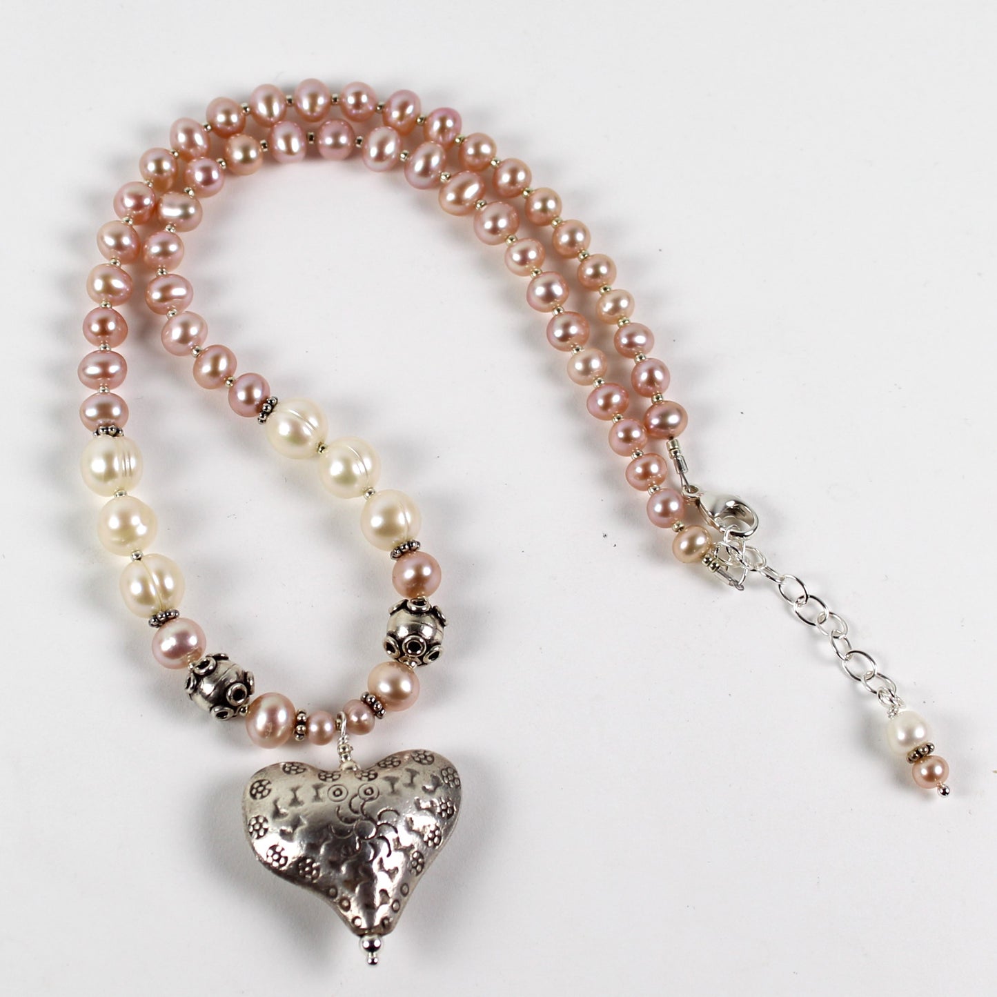 Pink Pearl Sterling Heart Necklace