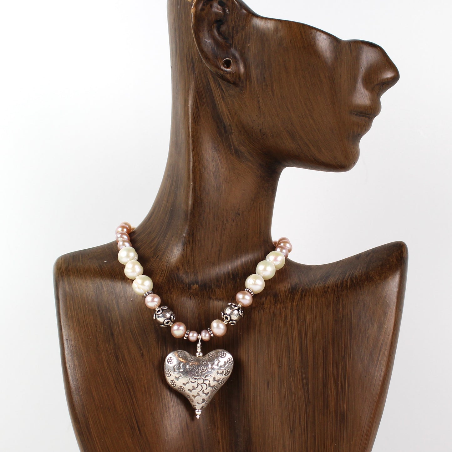 Pink Pearl Sterling Heart Necklace