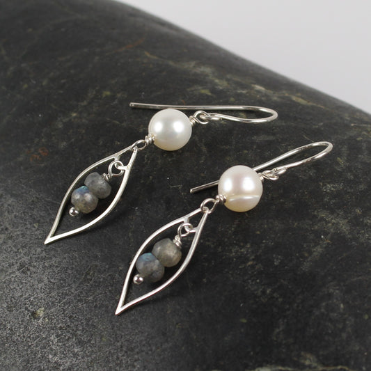 Pearl and Labradorite Dangle Earrings
