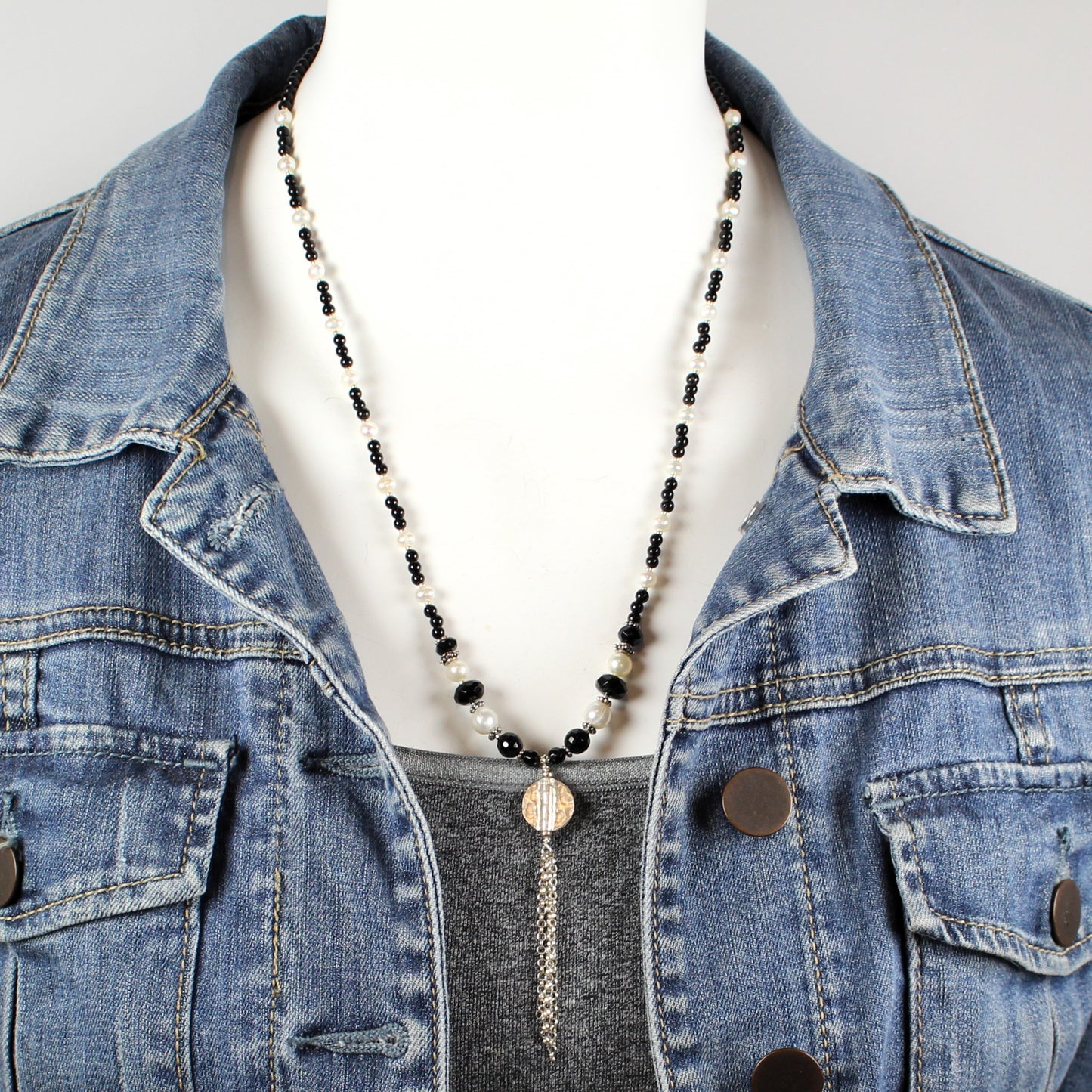 Black and White Tassel Necklace