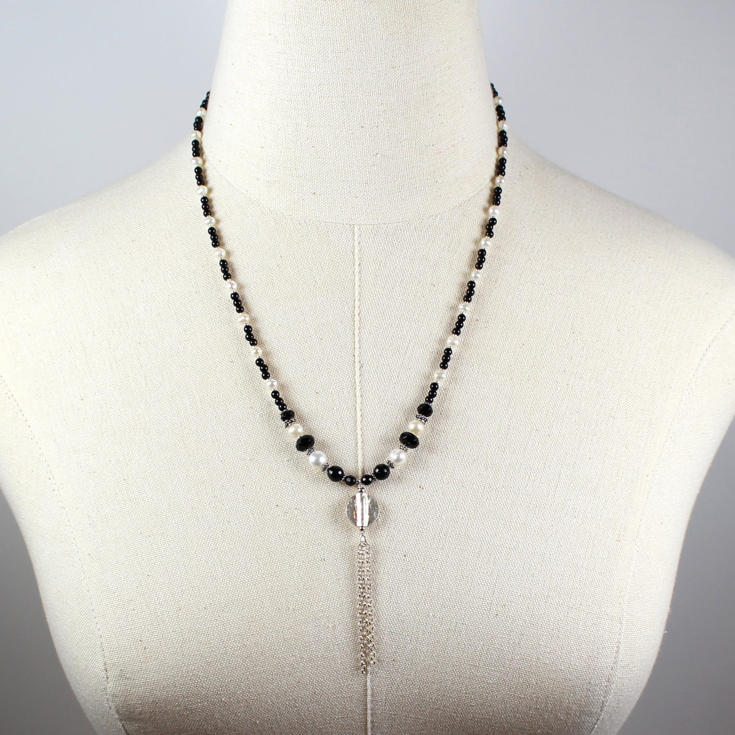 Black and White Tassel Necklace