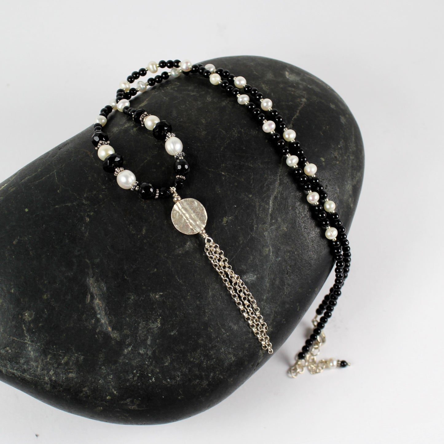 Black and White Tassel Necklace