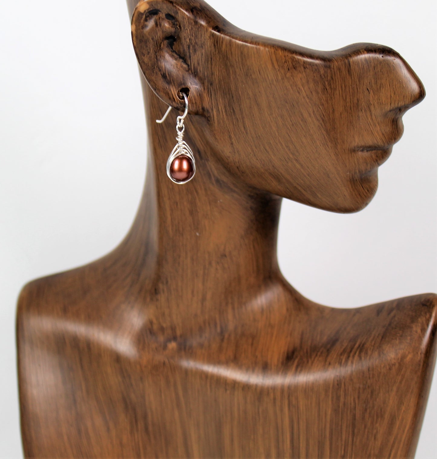 Brown Pearl Herringbone Wrap Earrings