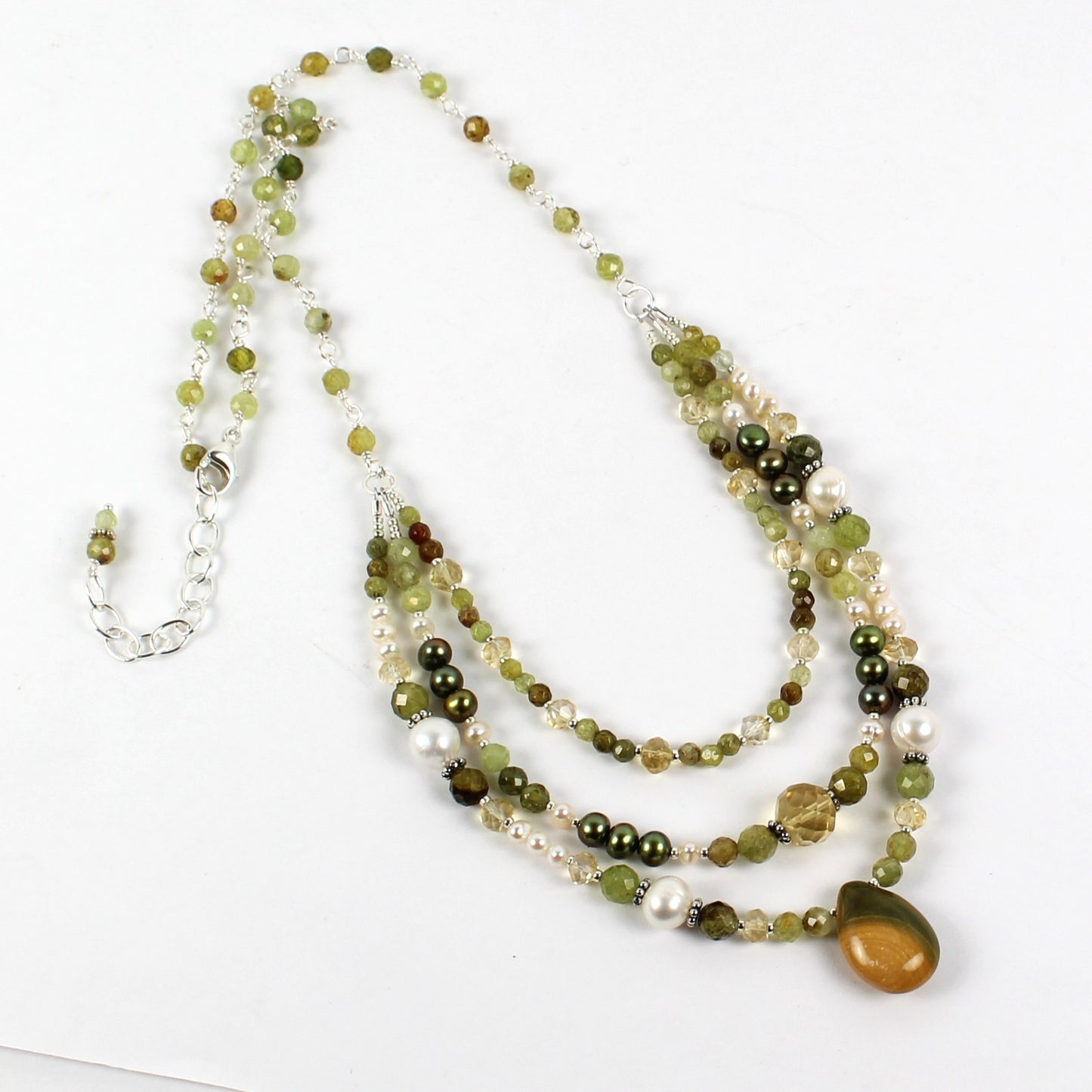Green and Yellow 3-Strand Necklace