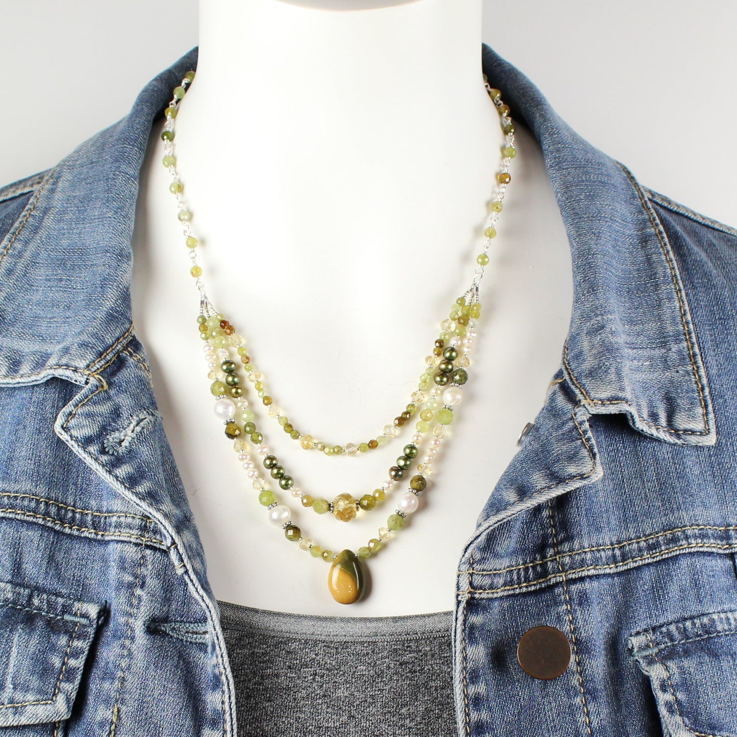 Green and Yellow 3-Strand Necklace